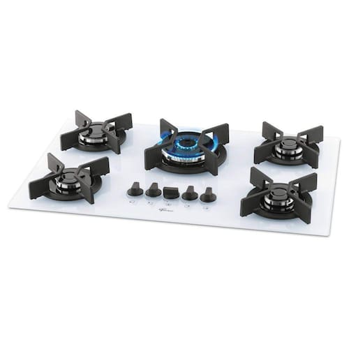 imagem-Fogão Cooktop 5 Bocas Gás Mesa Vidro TC Infinity Fischer Branco - Bivolt
