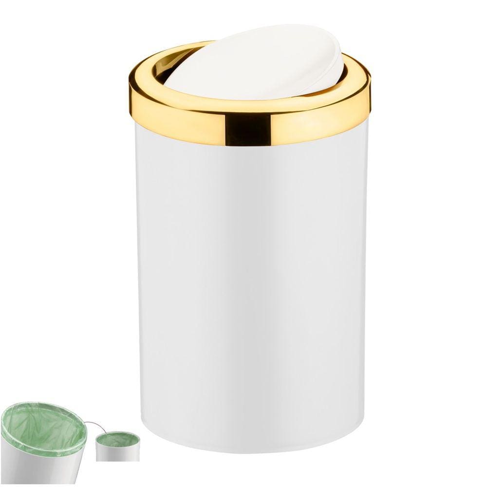 Lixeira 8 Litros Tampa Cesto De Lixo Basculante Para Cozinha Banheiro Escritório Dourado - 1220BCD Future