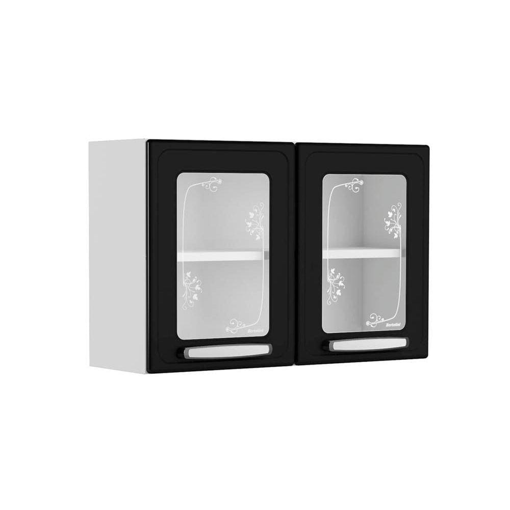 Módulo Cozinha Bertolini Evidence Armário  7006 2 Portas c/ Vidro Branco/Preto