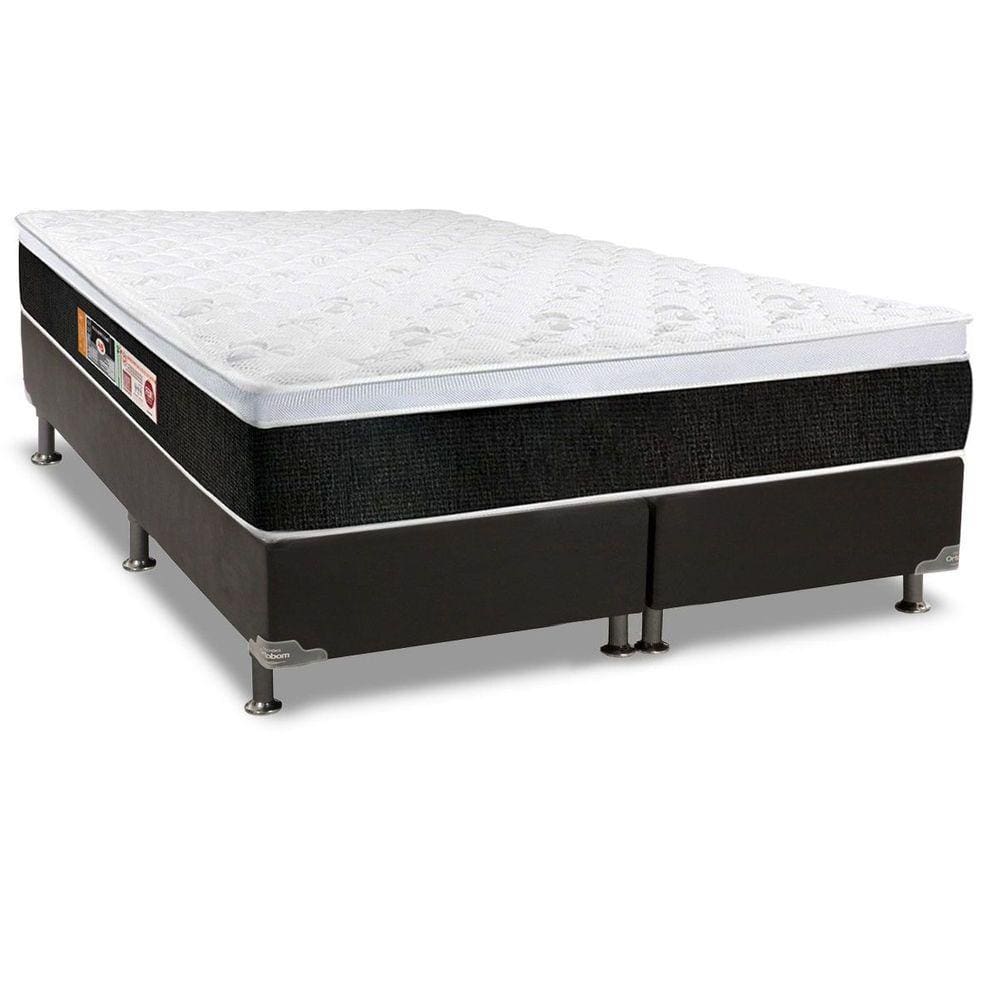 Cama Box Queen: Colchão Espuma Castor D45 Black e White + Base CRC Suede Black(158x198)
