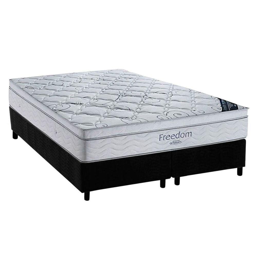 Cama Box Queen: Colchão Molas SuperPocket Ensacadas Ortobom Freedom Visco + Base CRC Suede Black(158x198)
