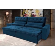 Sofá Retrátil Reclinável França 3,00m Suede Velut Azul Marinho c/ Molas no Assento - King House