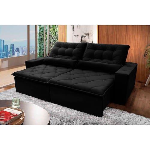 Sofá Retrátil/Reclinável Islândia 2,10m Suede Velut Preto c/ Molas no Assento - King House Menor preço em Sofá Retrátil/Reclinável Islândia 2,10m Suede Velut Preto c/ Molas no Assento - King House