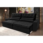 Sofá Retrátil Reclinável França 3,00m Suede Velut Preto c/ Molas no Assento - King House