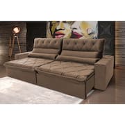 Sofá Retrátil Reclinável França 2,70m Suede Velut Bege c/ Molas no Assento - King House