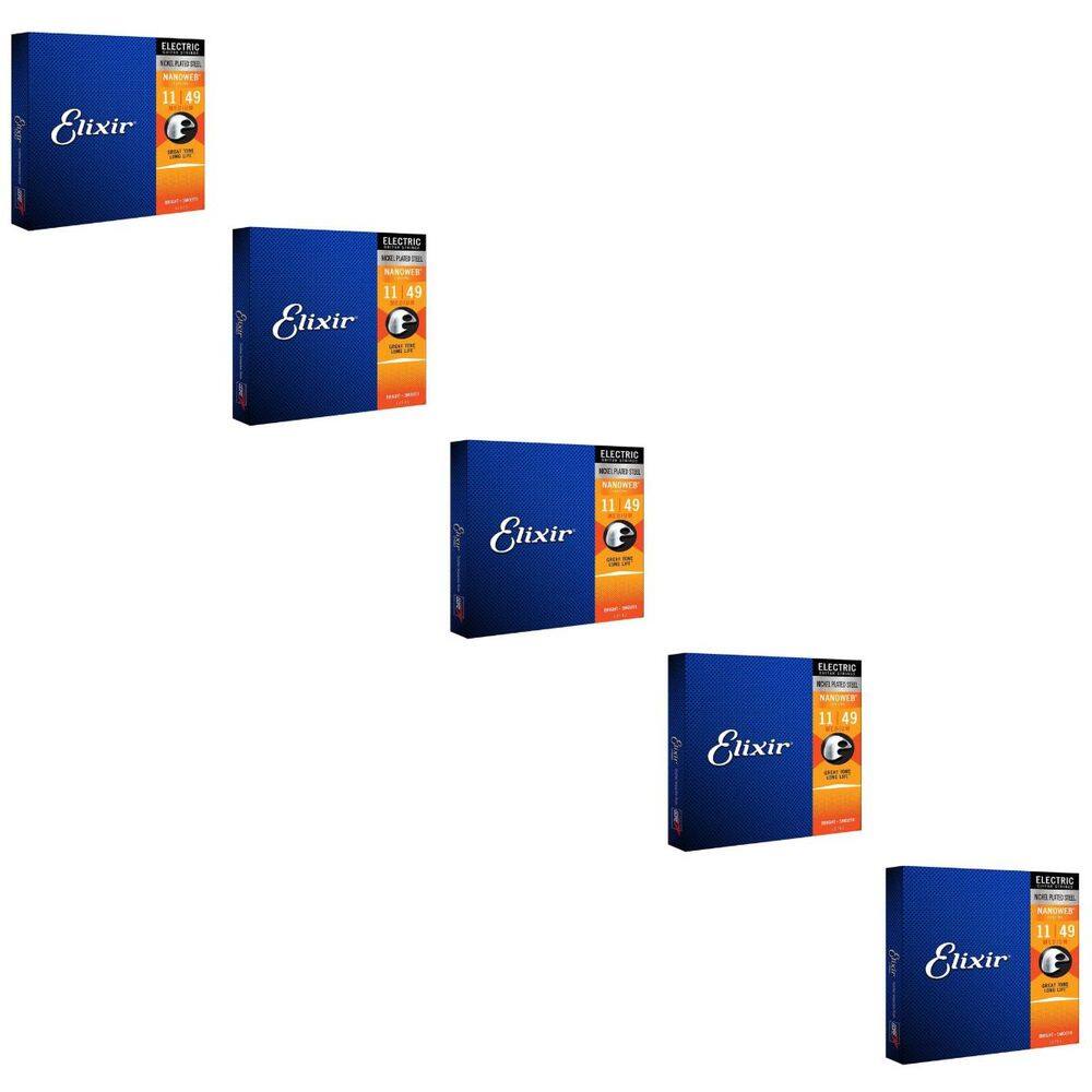 Kit 5 Encordoamento Guitarra 011 Elixir Medium Nanoweb 12102 Made in USA