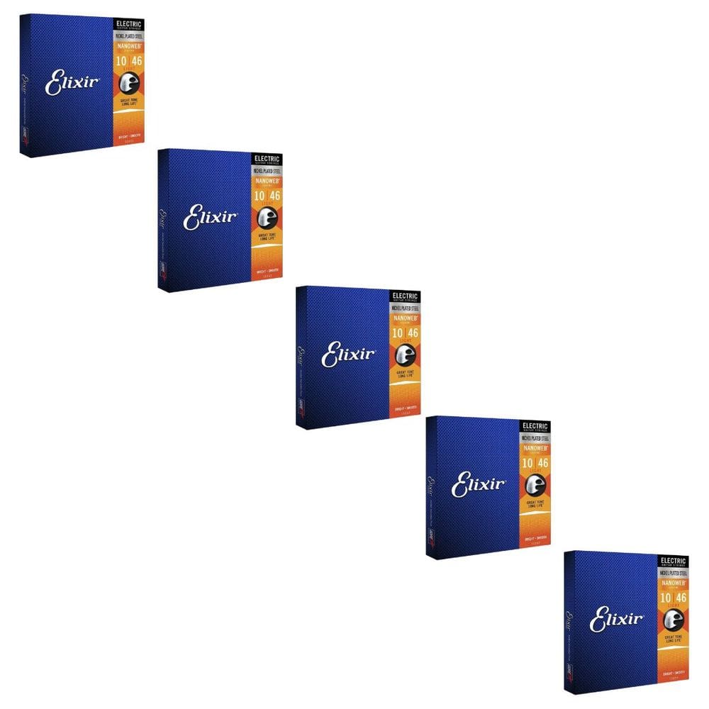 Kit 5 Encordoamento Guitarra 010 Elixir Nanoweb Light 12052 Made in USA