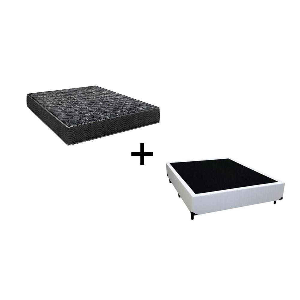 Cama Box Viúva 128 Tecido Sintético Branco com Colchão Lisboa Espuma D28 Preto Bello Box