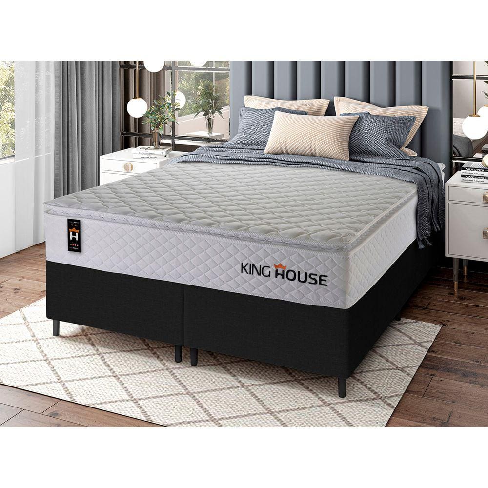 Conjunto Cama Box c/ Molas Ensacadas New Moon Branco Queen 158x198x66