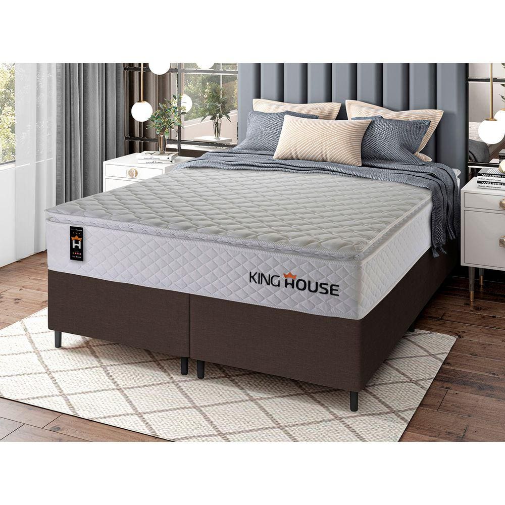 Conjunto Cama Box c/ Molas Ensacadas New Moon Branco Queen 158x198x66