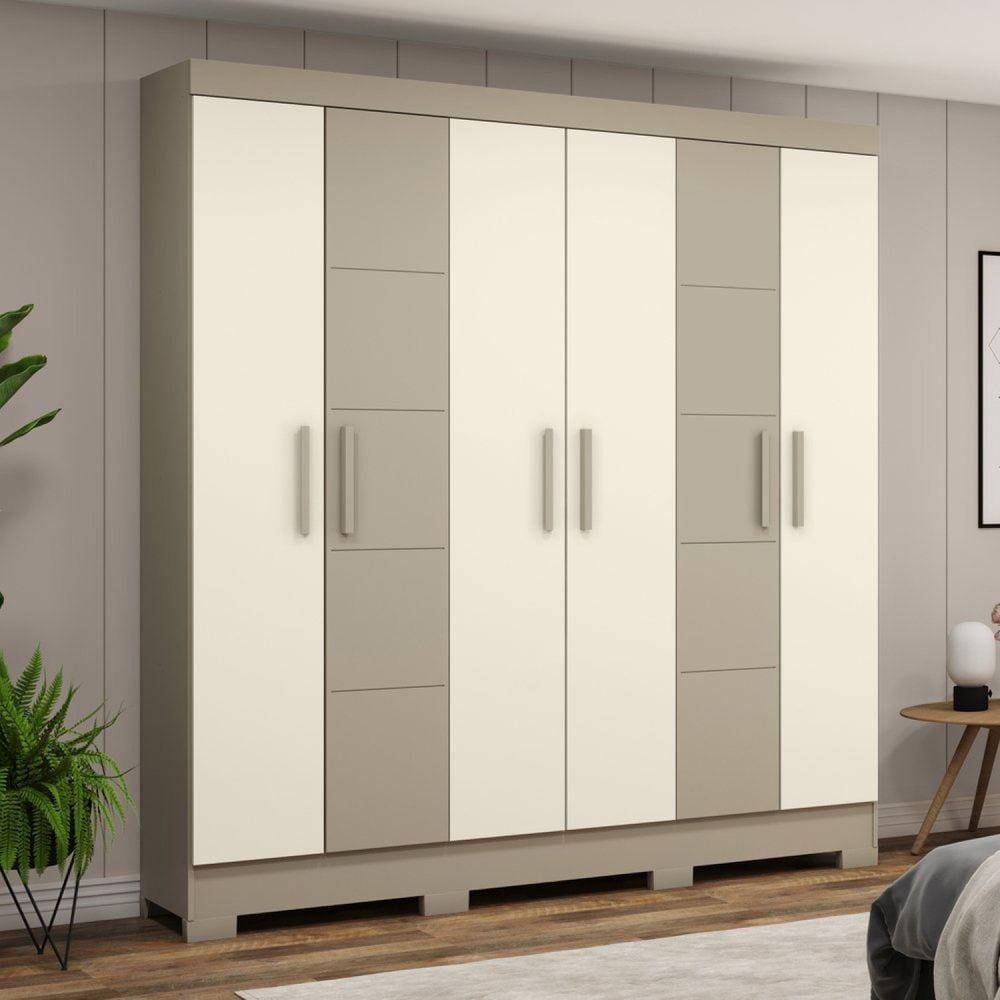 Guarda Roupa Solteiro 6 Portas 2 Gavetas Malbec Briz Cristal/ Off White