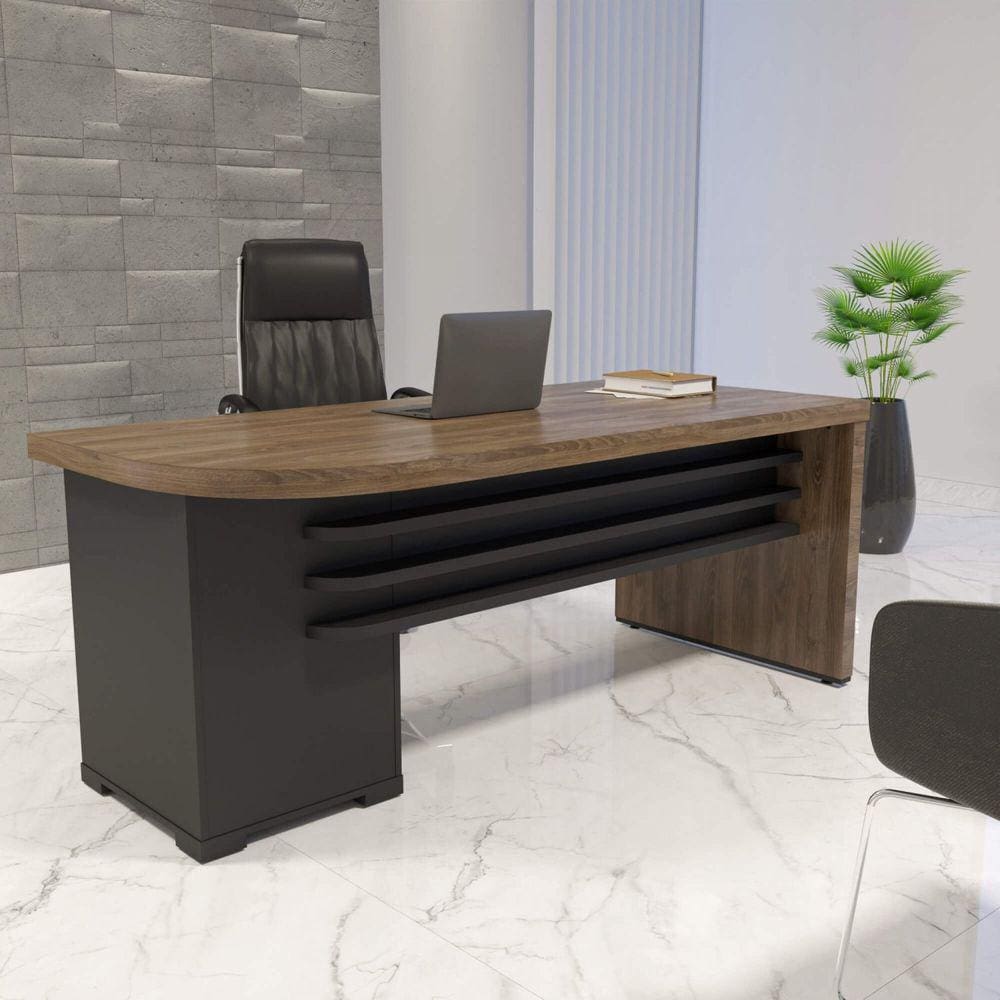Mesa para Escritório 4 Gavetas Tamburato Artany Charuto/Preto