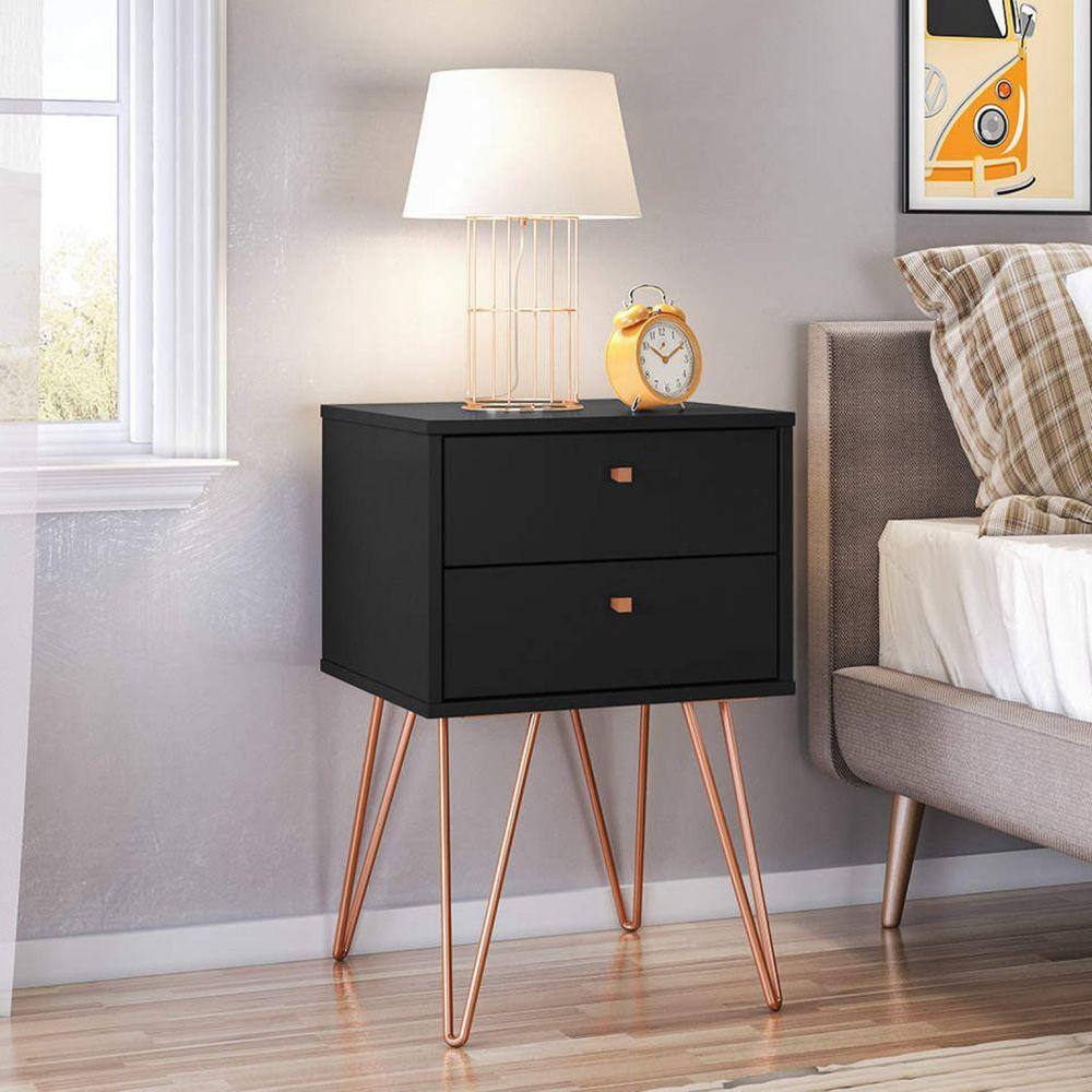 Mesa de Cabeceira 2 Gavetas Retro Bled Olivar Preto