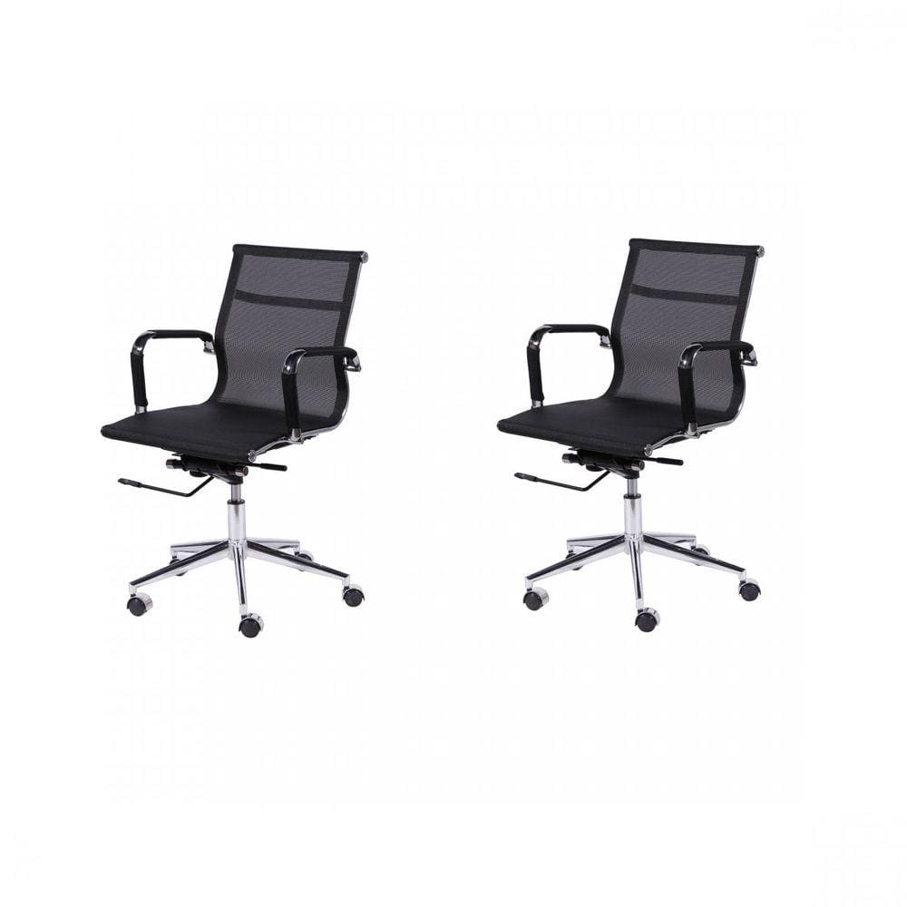 Kit 2 Cadeiras Office Eames Tela Baixa Giratória OR Design Preto/Cromado