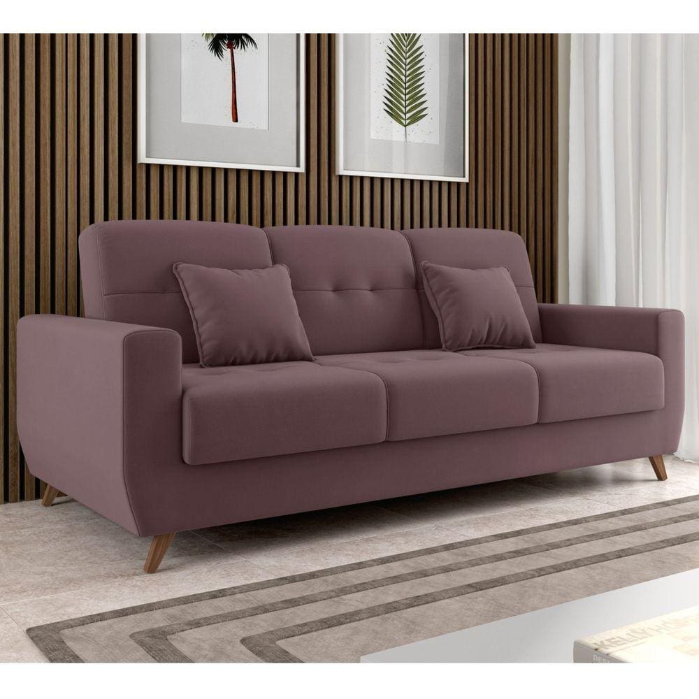 Sofá Cama 3 Lugares com Baú Pâmarroma Matrix Rose