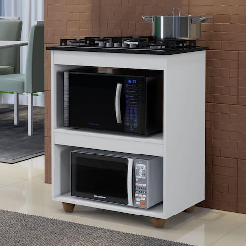 imagem-Balcão para Cooktop 4 Bocas 2 Nichos para Forno Turim Kaiki Móveis Branco