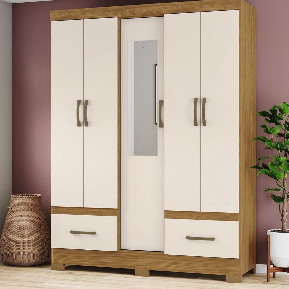 Guarda Roupa Solteiro 5 Portas 2 Gavetas B60 Briz Marrom/Off White