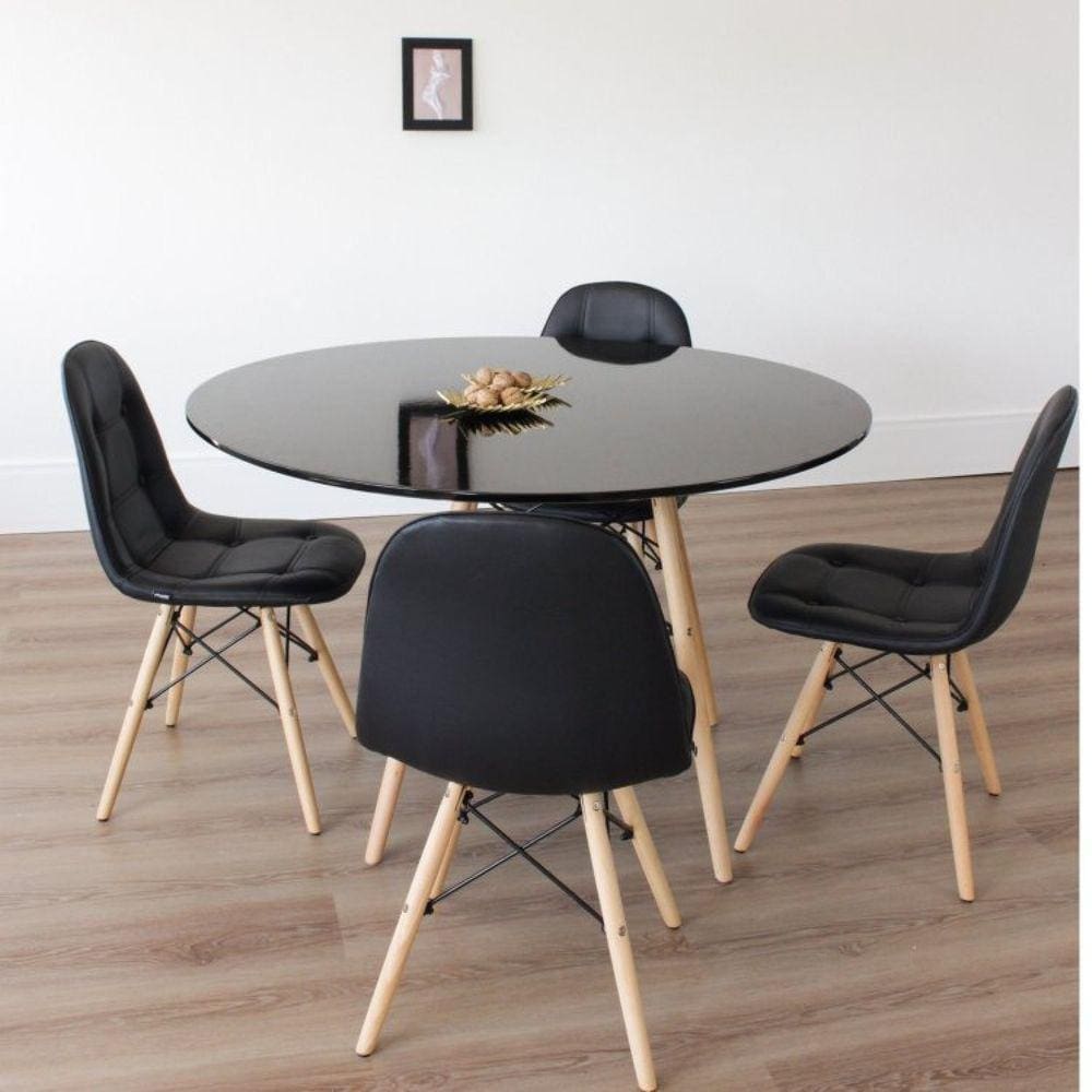 Conjunto Sala de Jantar Mesa Eiffel 120x75cm Tampo MDF Preto com 4 Cadeiras Eiffel Botonê Rivatti Preto