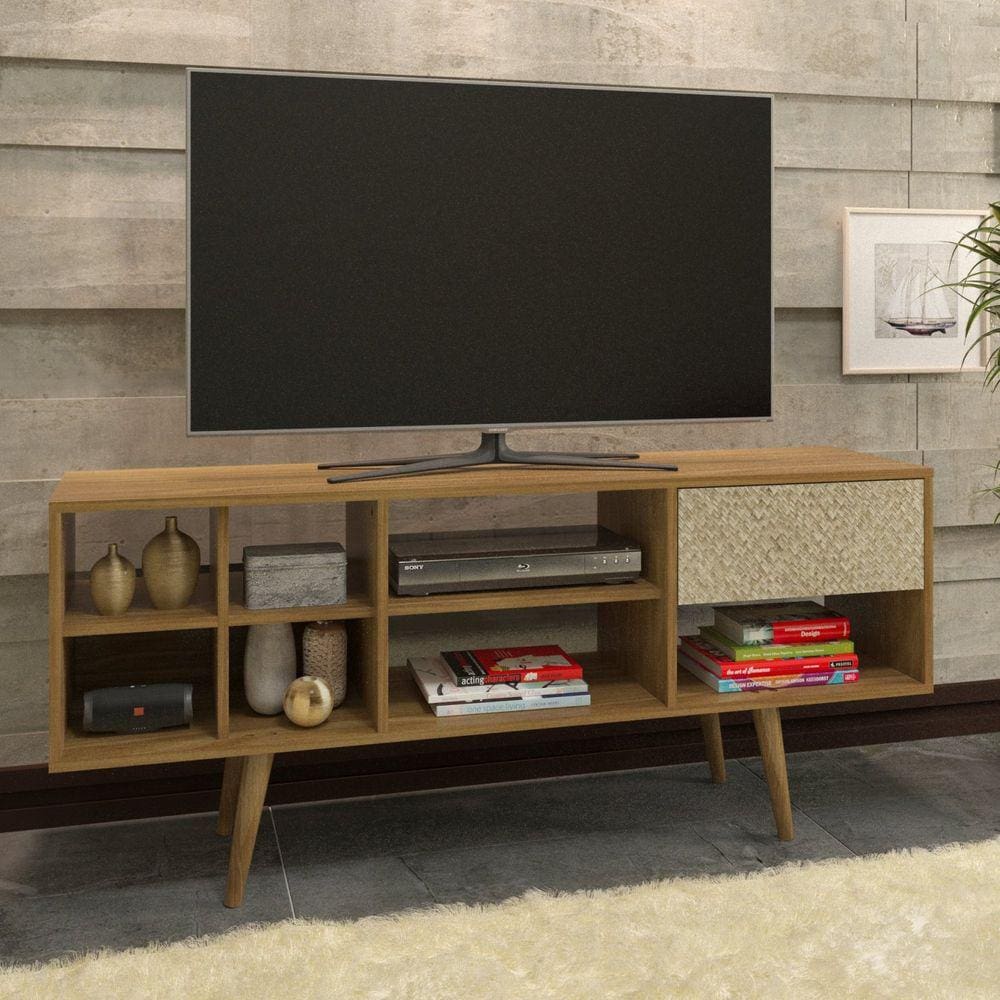 Rack para TV até 65 Polegadas 1 Gaveta 7 Nichos R1462 136cm Tecno Mobili Marroml/Palha