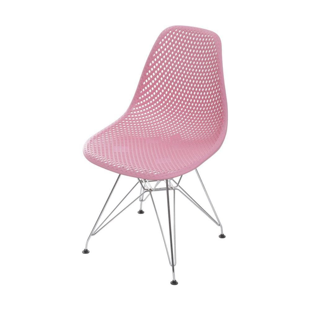 Cadeira Base Cromada Colmeia OR Design Rosa/Cromado