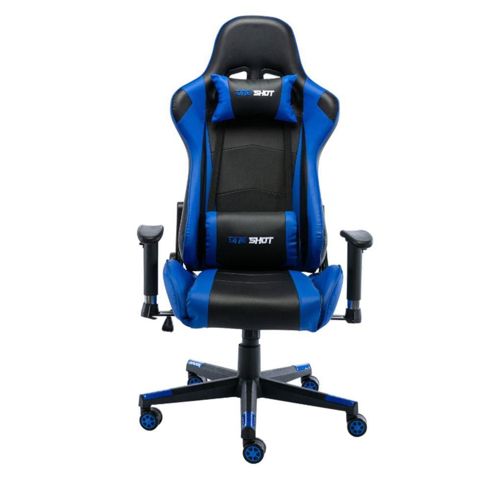 Cadeira Giratória em Couro Gamer One Shot Fratini Móveis Preto/Azul