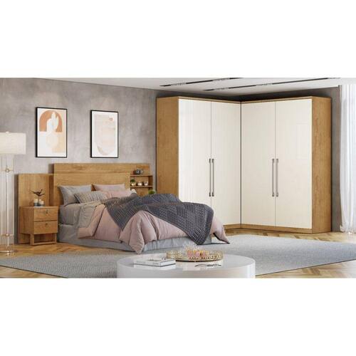 Guarda Roupa Casal de Canto 4 Portas 4 Gavetas Viena Móveis Europa Amêndoa/Off White Menor preço em Guarda Roupa Casal de Canto 4 Portas 4 Gavetas Viena Móveis Europa Amêndoa/Off White