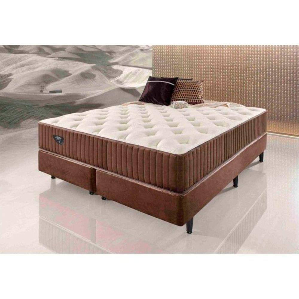 Cama Box Queen Ecoflex Molas Superlastic Sensazione 158x198x72cm Ecoflex Marrom/Bege