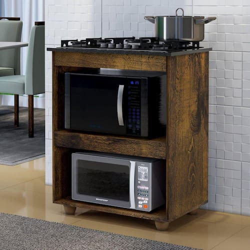 imagem-Balcão para Cooktop 4 Bocas 2 Nichos para Forno Turim Kaiki Móveis Ypê - Marrom
