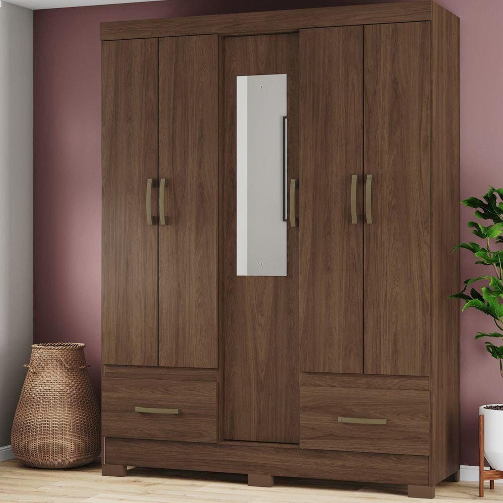 Guarda Roupa Solteiro 5 Portas 2 Gavetas B60 Briz Castanho HP
