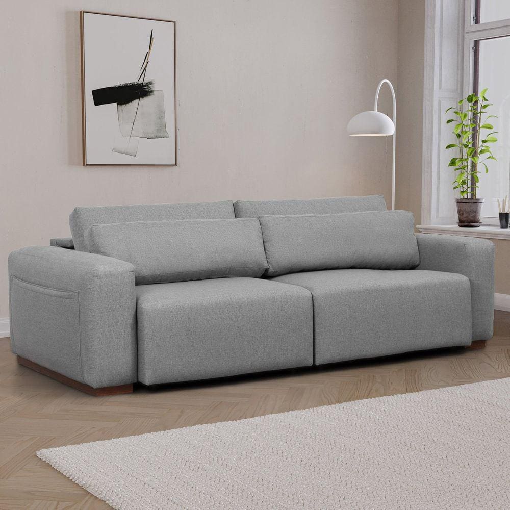 Sofá Retrátil 4 Lugares 240cm Essense CabeCasa MadeiraMadeira Cinza Mescla Claro