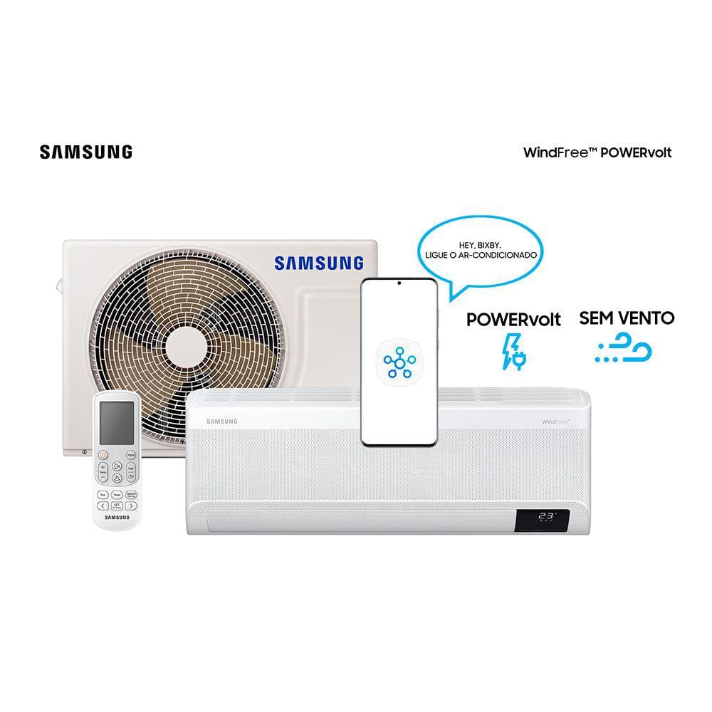 Ar Condicionado Hi Wall Samsung WindFree Powervolt Inverter 12.000 Btus Frio Bivolt