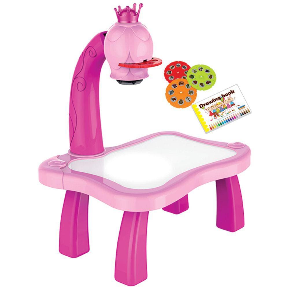 Mesa de Desenho Infantil Mesa Projetora Led Lousa Magica Criativa Educacional Rosa