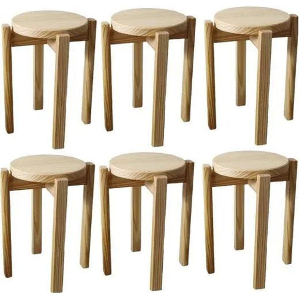 Kit 6 Banqueta Média Empilhavel Hardman Madeira Natural