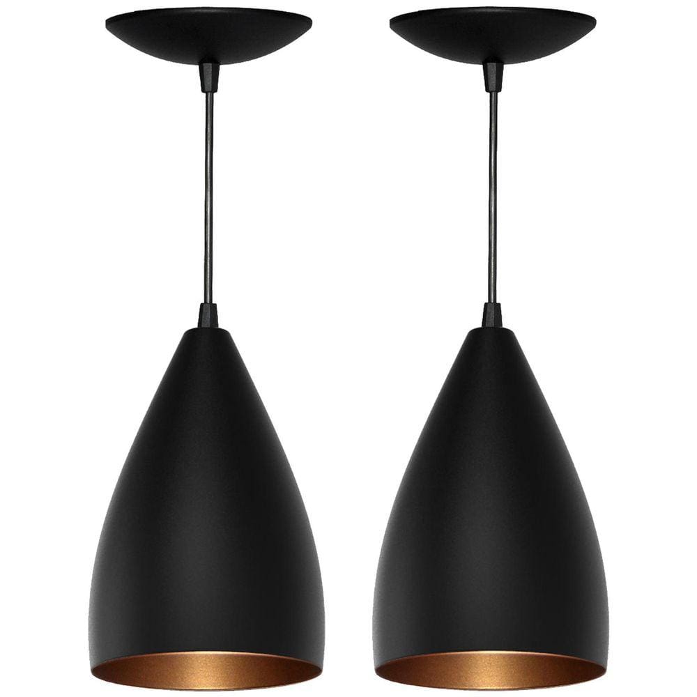 Kit 2 Luminarias Pendente Bala - Preto Fosco / Bronze