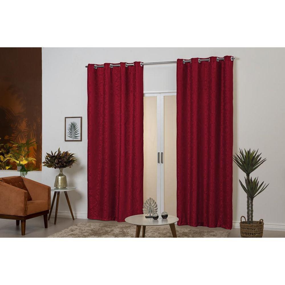 Cortina De Jacquard Desenhada 4M Esticada Vermelha