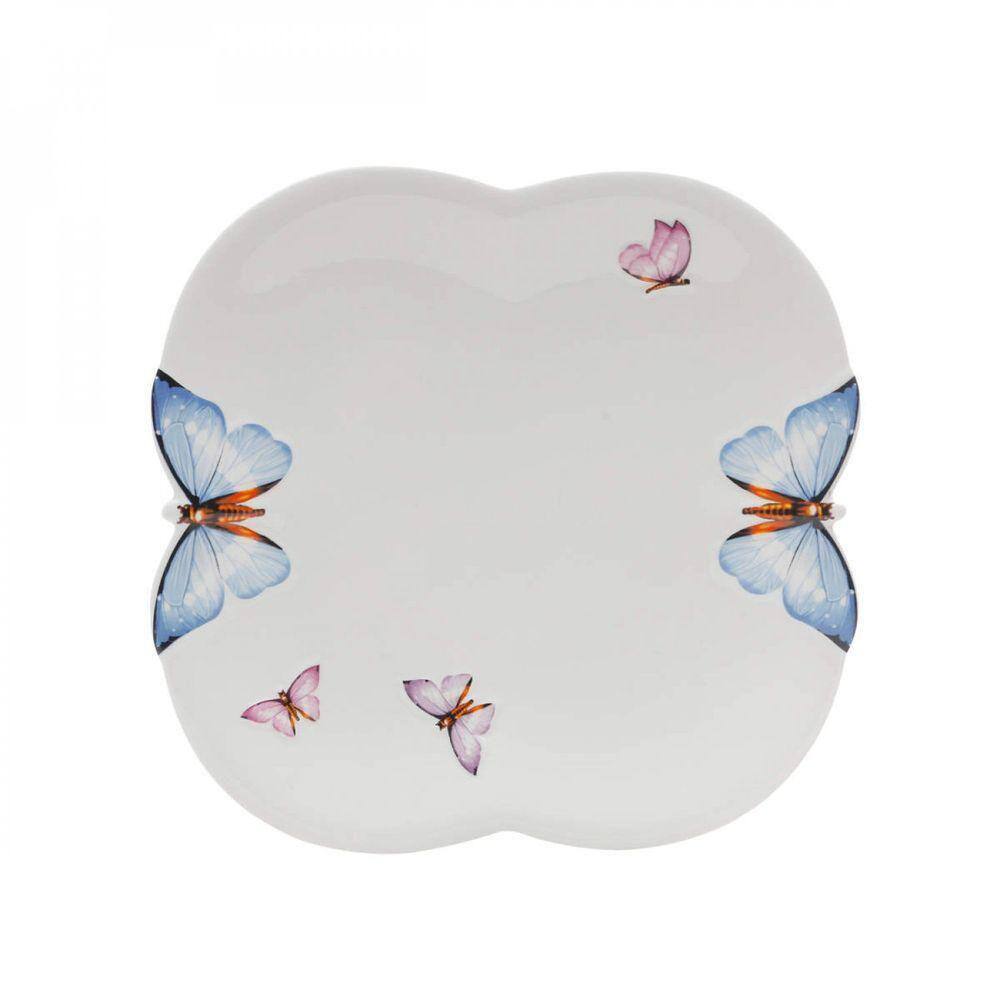 Jogo Pratos Rasos Porcelana Branca 6 Pç 24Cm Borboletas