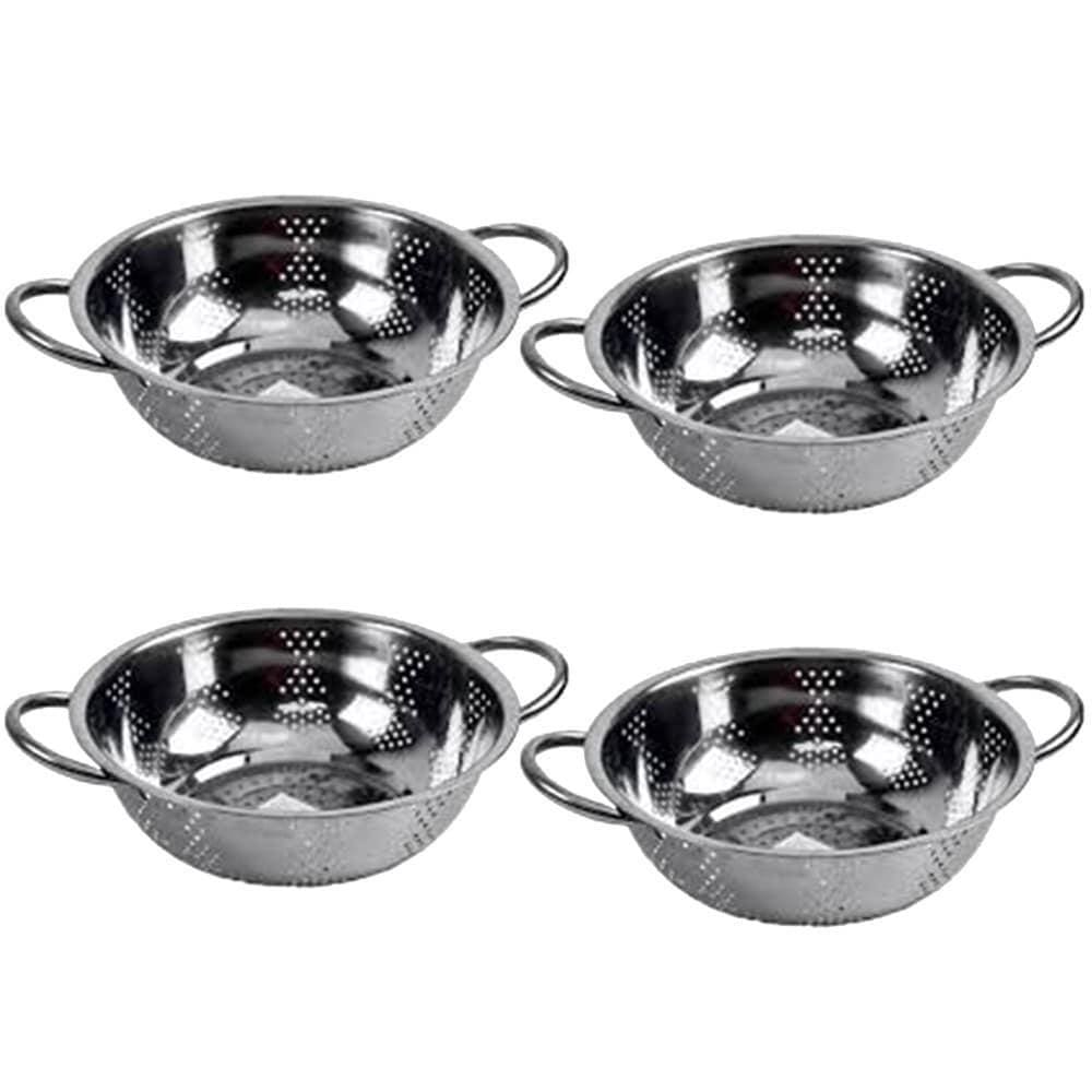 Kit 4 Escorredor Inox Arroz Macarrão Peneira De Cozinha 25Cm