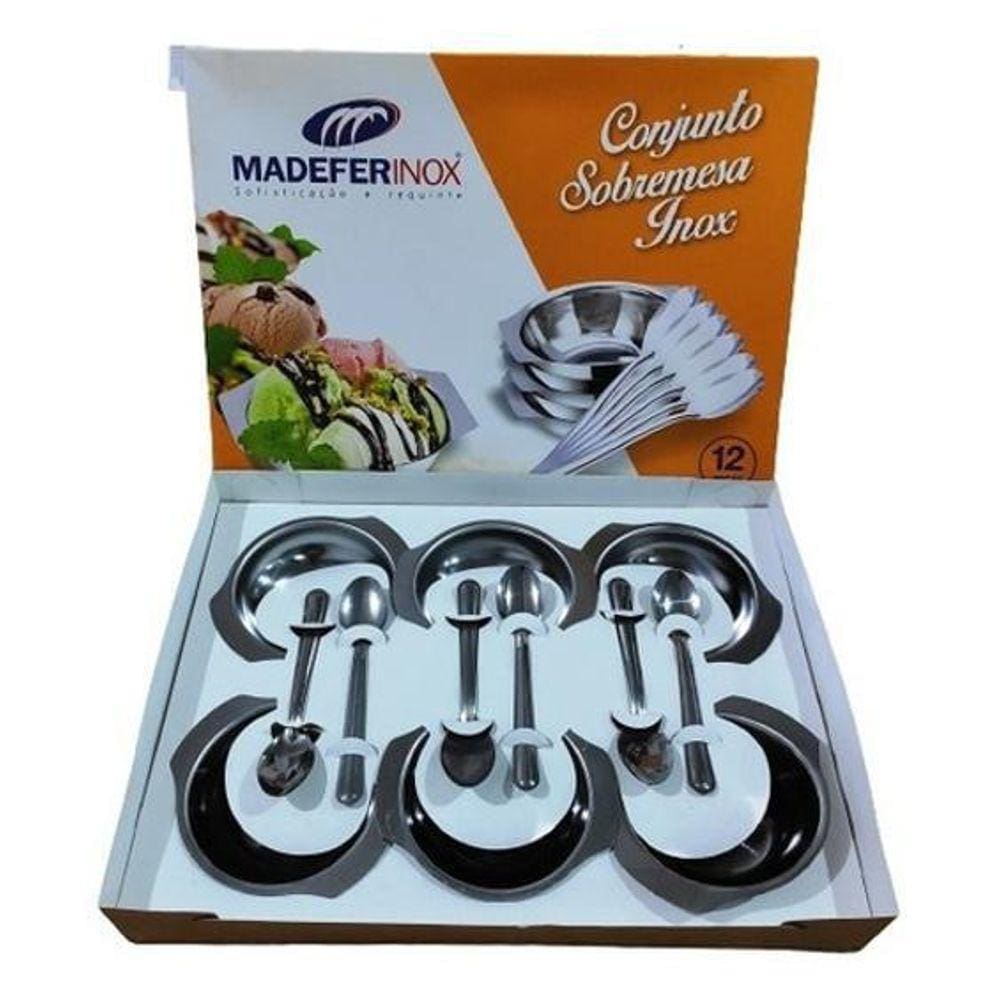 Conjunto Sobremesa 12 Peças Jogo Potes Colher Inox Cozinha