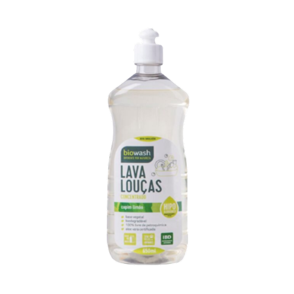 Kit 3X: Detergente Lava Louças Capim Limão Biowash 650ml