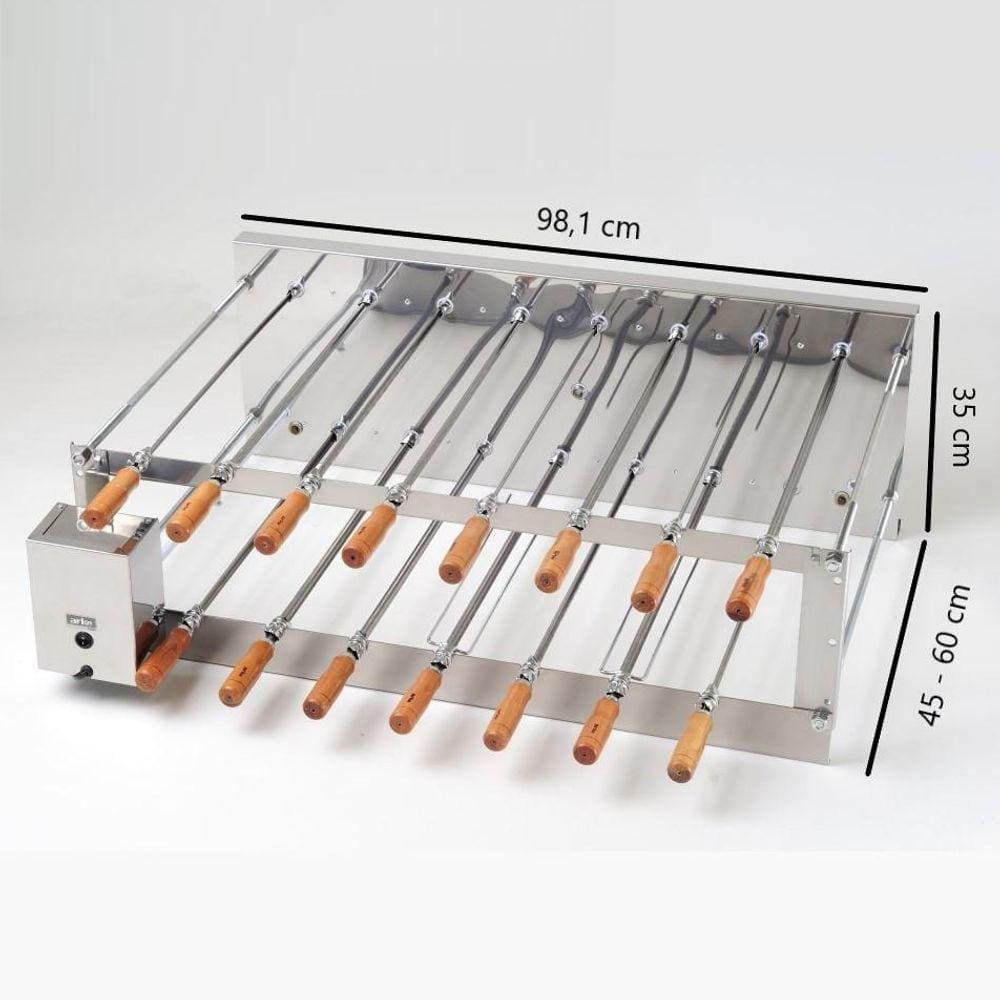Churrasqueira Rotativa Inox Dupla 15 Espetos a Carvão Bivolt Largura Regulável Churrasco Arke