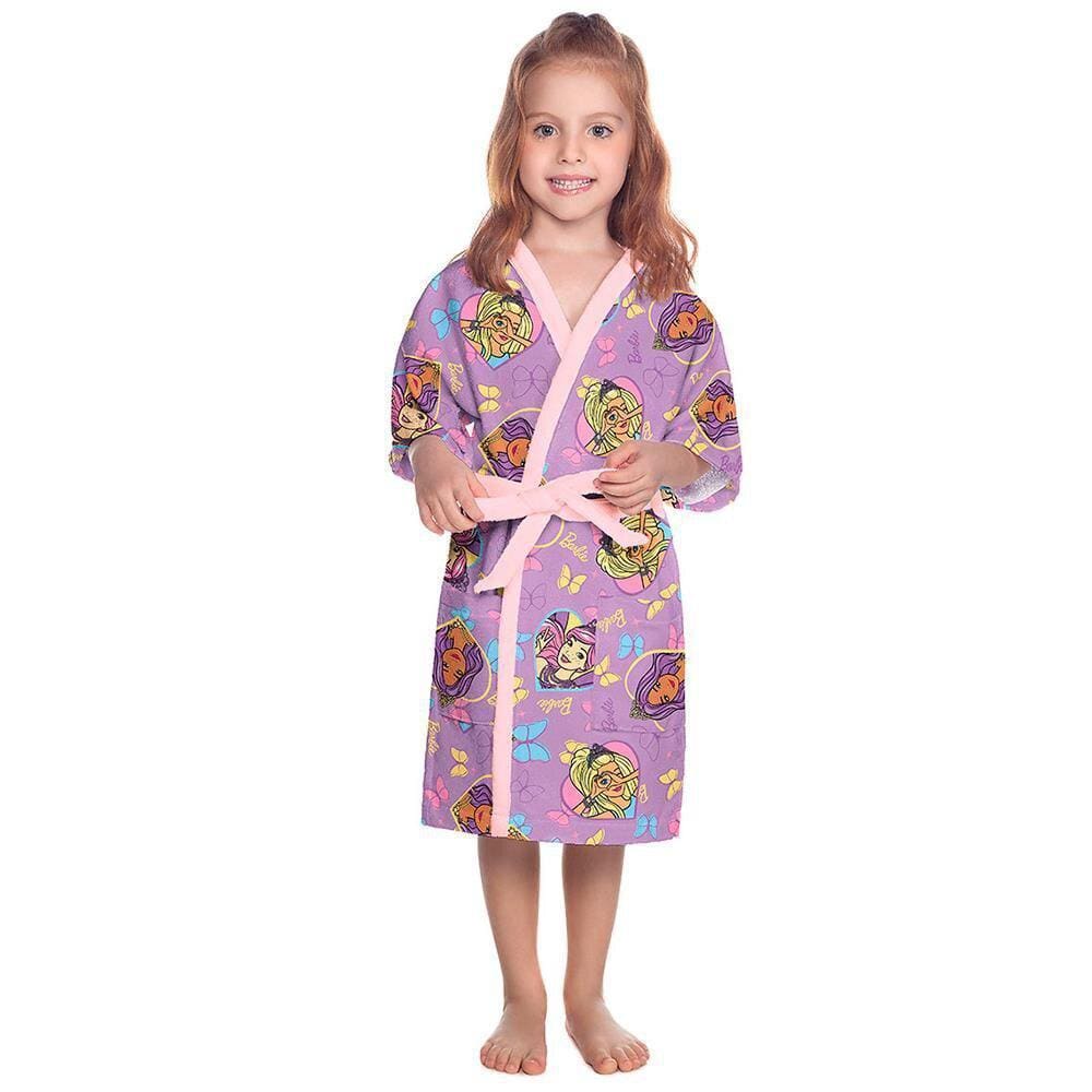 Roupão Aveludado Quimono Estampado Barbie Reinos Mágicos G