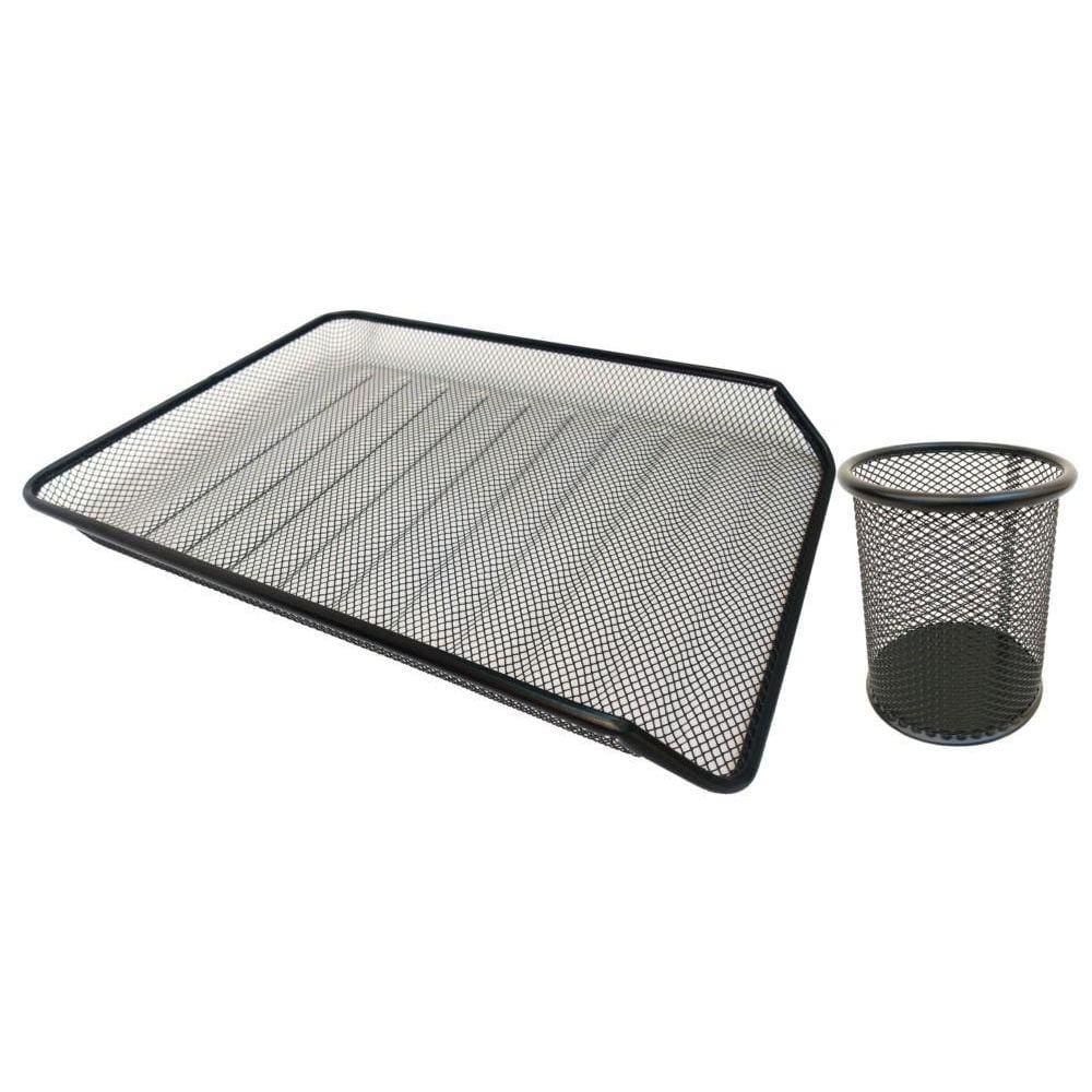 Kit Bandeja Organizadora E Porta Caneta De Escritório Preta