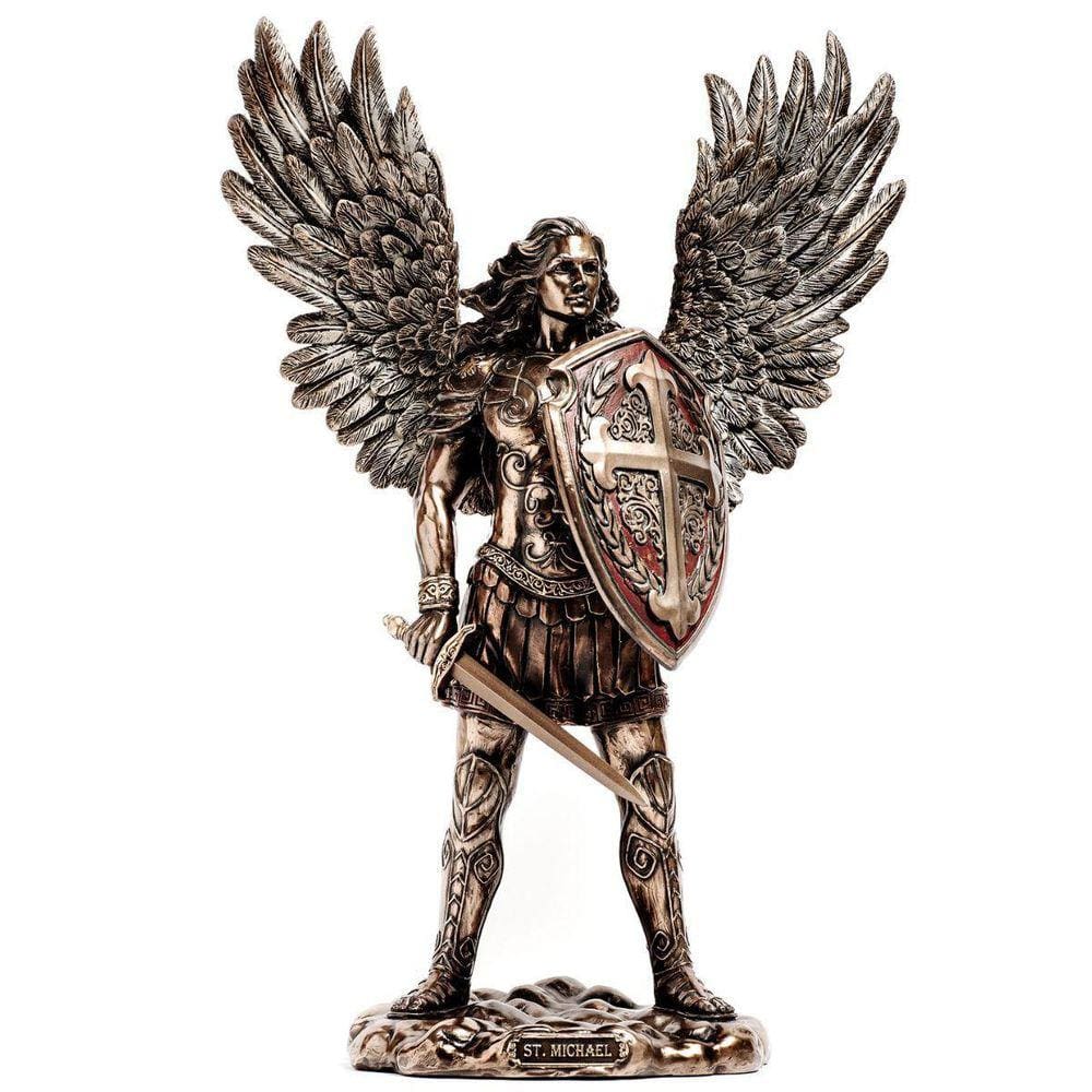 Escultura Arcanjo Anjo Miguel Em Resina Veronese Design 36Cm