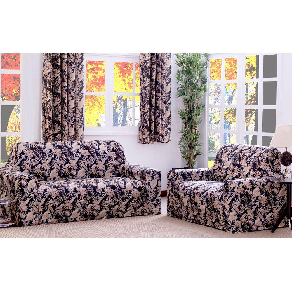 Capa De Sofá Adere Floral Preto 02 E 03 Lugares