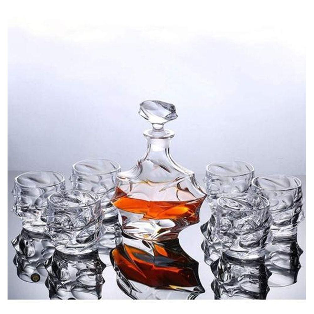 Garrafa Decanter Vidro Whisky Licor 900Ml +6 Copos Superluxo