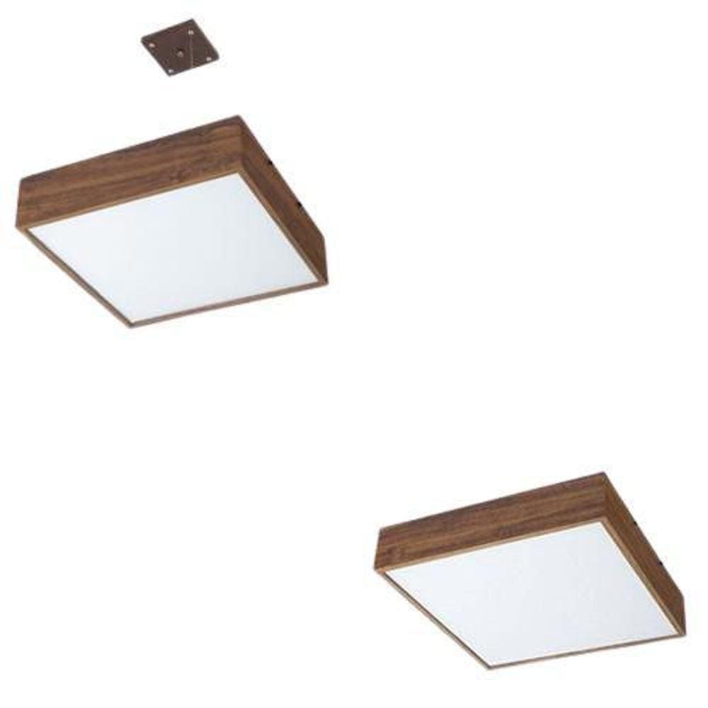 Kit Pendente Madeira Quadrado 50Cm + Plafon Quadrado 40Cm