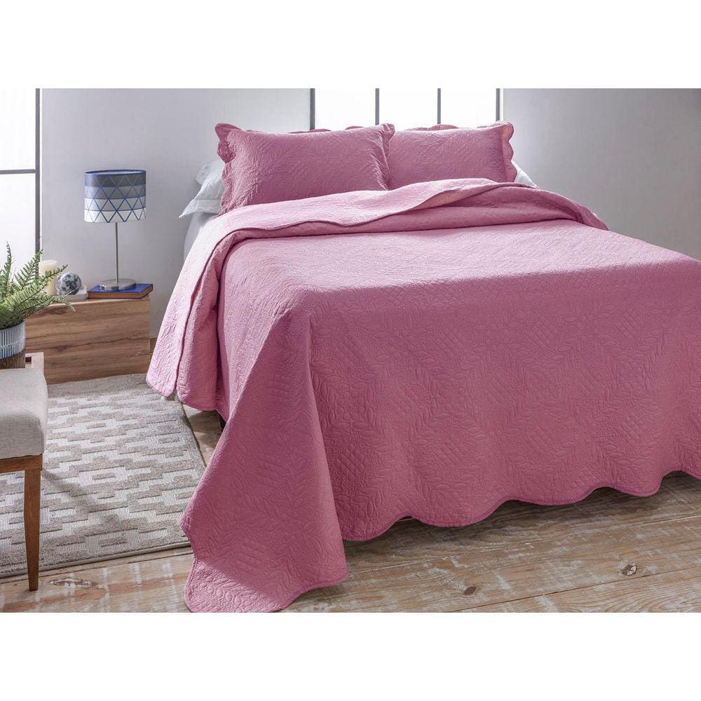 Kit Colcha Jolitex Queen Dyuri Ultrassonic Dupla Face Rosa