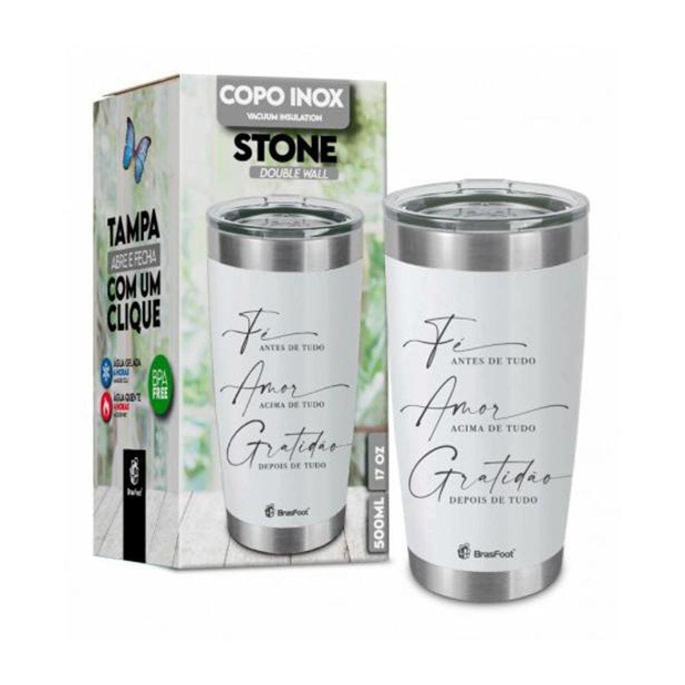 Copo Térmico Fé Amor E Gratidão 500Ml - Stone