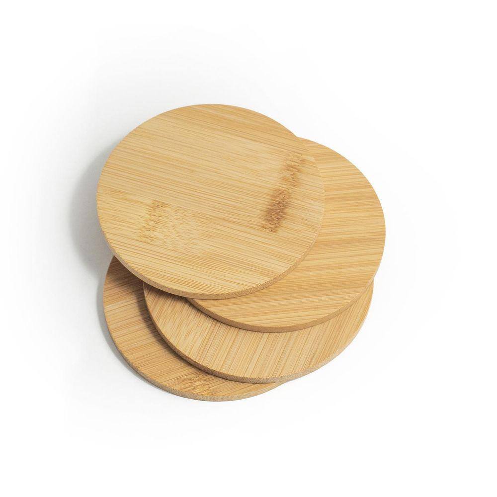 Jogo De Porta Copos Redondo Em Bambu 4Pcs - Mozcada