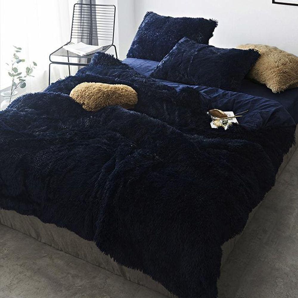 Kit Jogo De Cama Casal Queen 6 Pçs Edredom Pelúcia Marinho